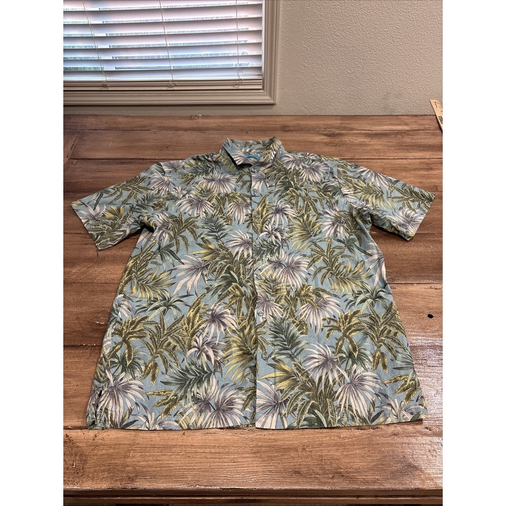 Tori Richard Shirt Mens L Multi Color Hawaiian Palm Tree  Made In USA